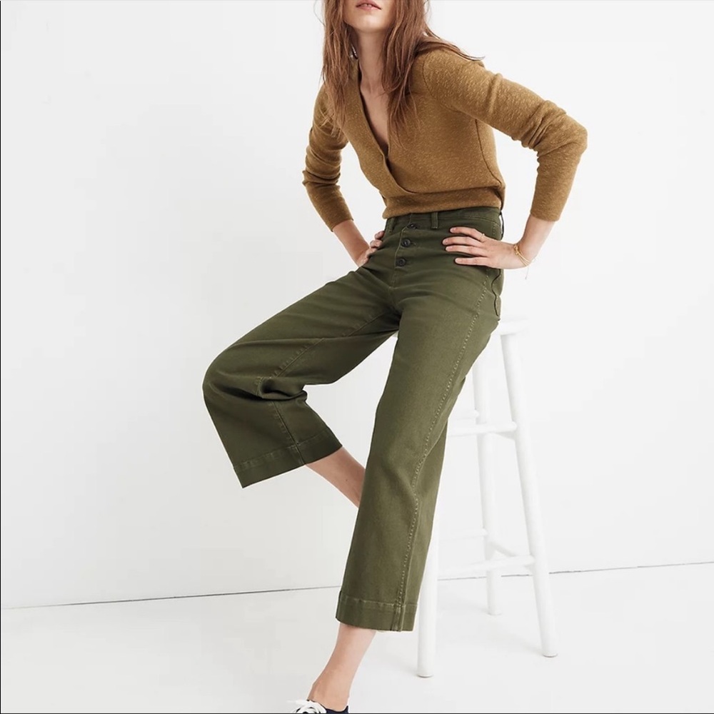 NEW Madewell Emmett Wide Leg Crop Pants Green 24P